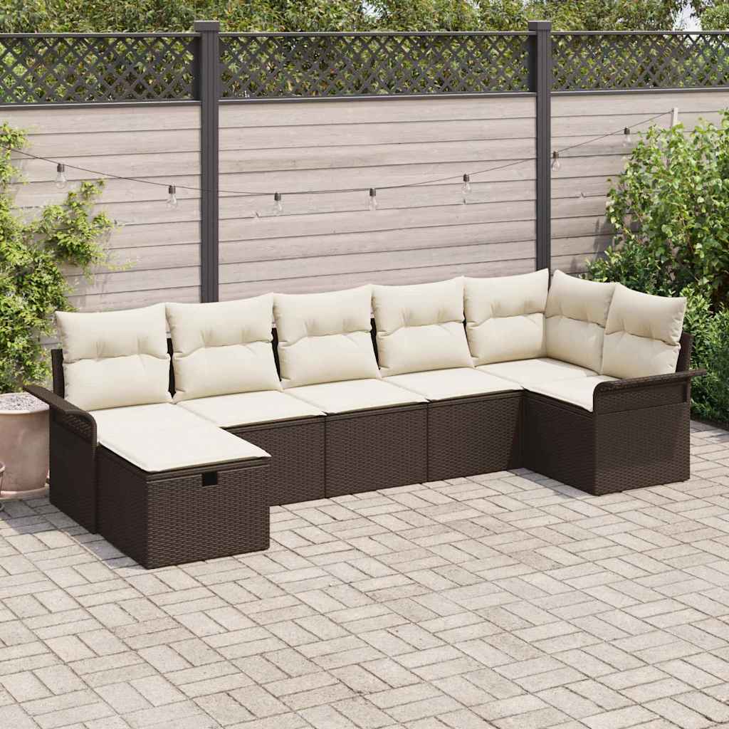 Garten-Sofa-Set mit Kissen mit Speicher 7 pcs Braun Poly Rattan
